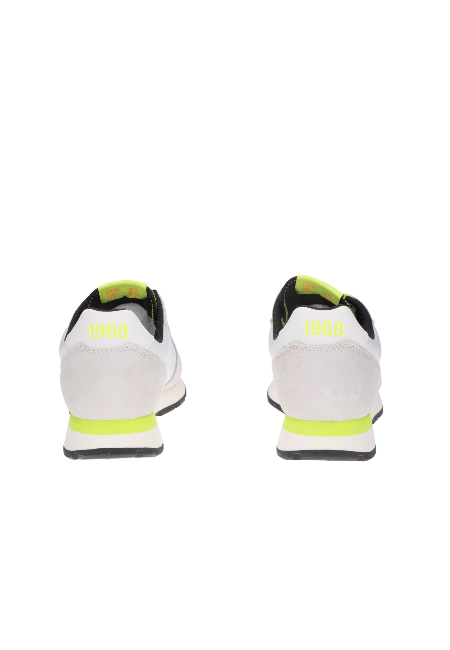 Back view of SUN68 Z35102 sneakers with lime accents and '1968' detail.