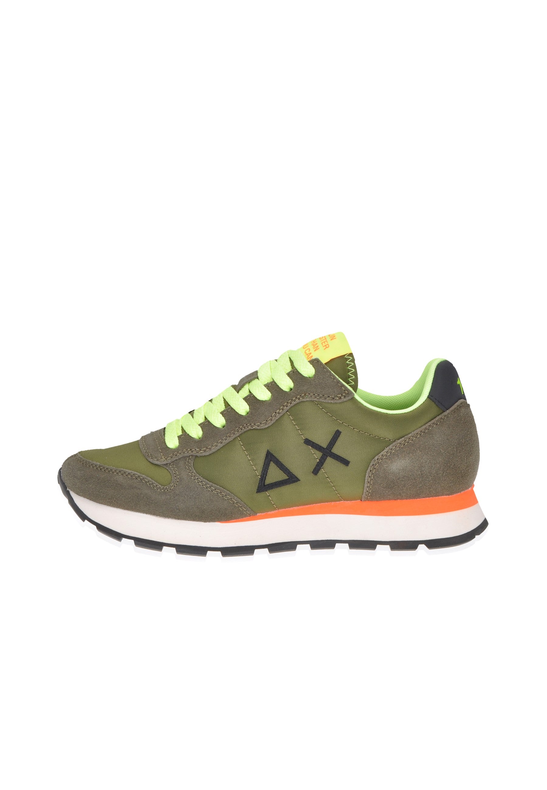 Z35102 SUN68 sneaker Tom Fluo in camoscio, chiusura con laccio, comfort imbottito, fondo gomma, design moderno.