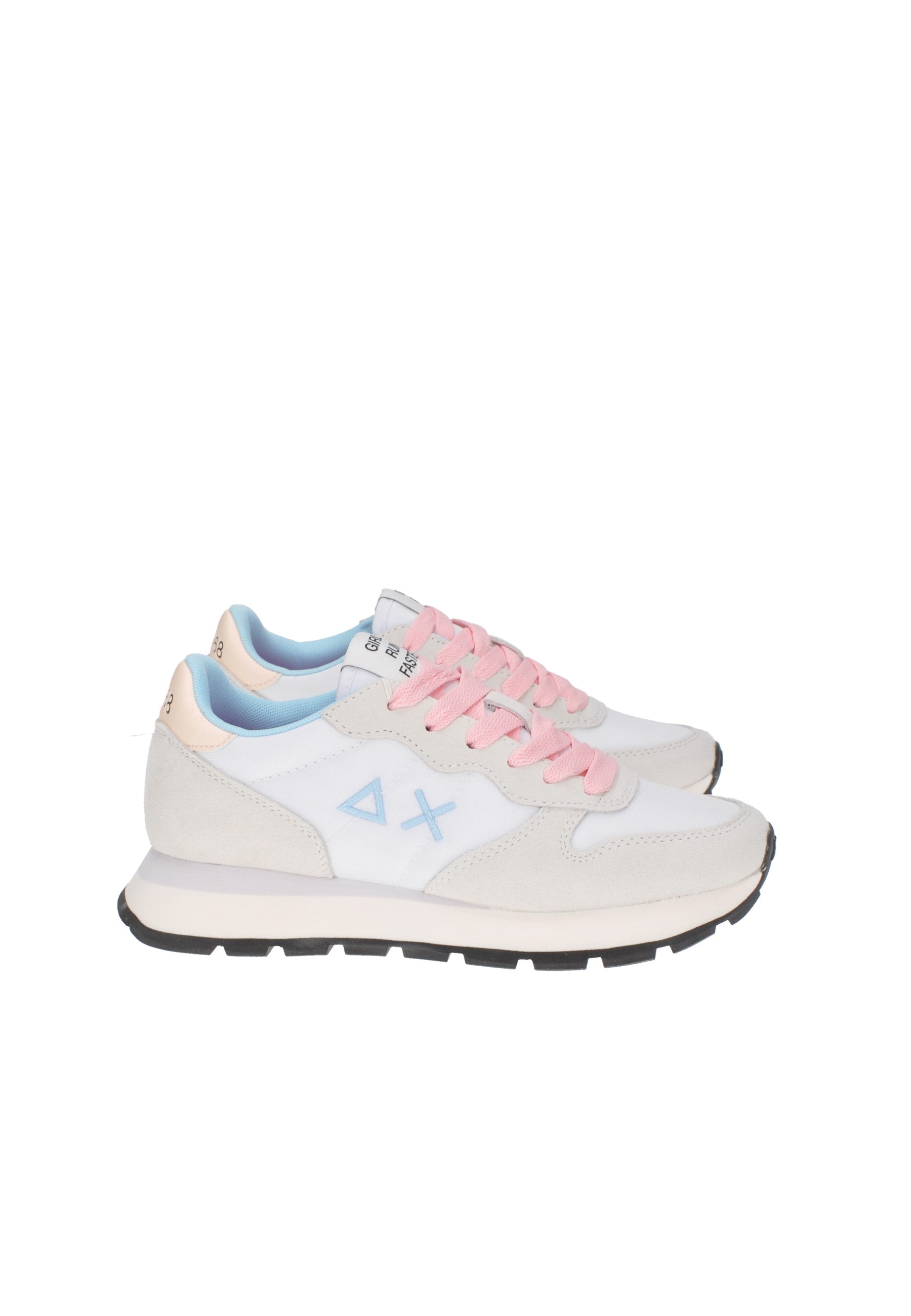 Z35201 sneaker SUN68 in white and pink with soft nylon and suede material, ideal for daily comfort and style.