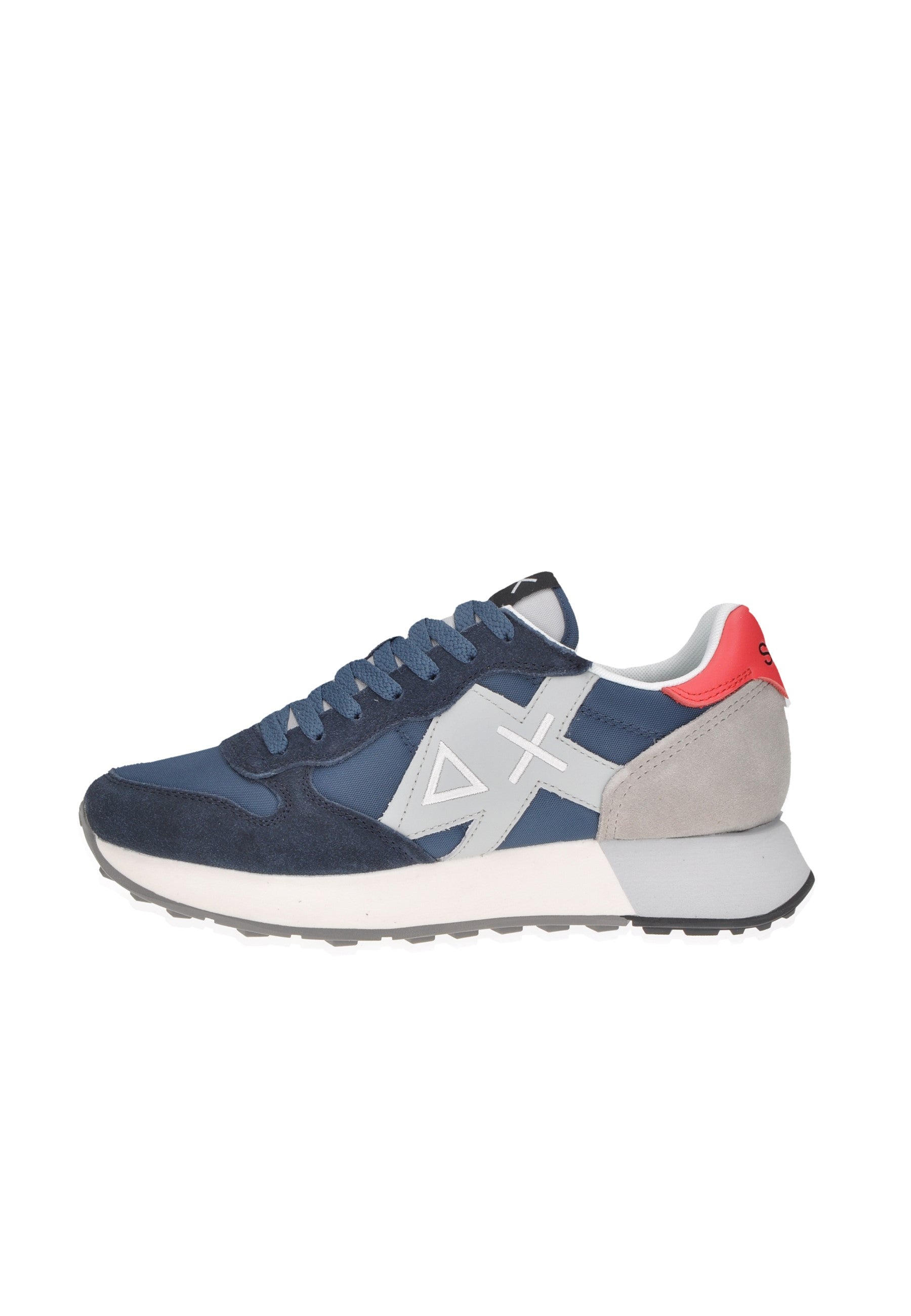 Z35111 SUN68 sneaker in blue and gray with padded interior and rubber sole for comfort and stability.