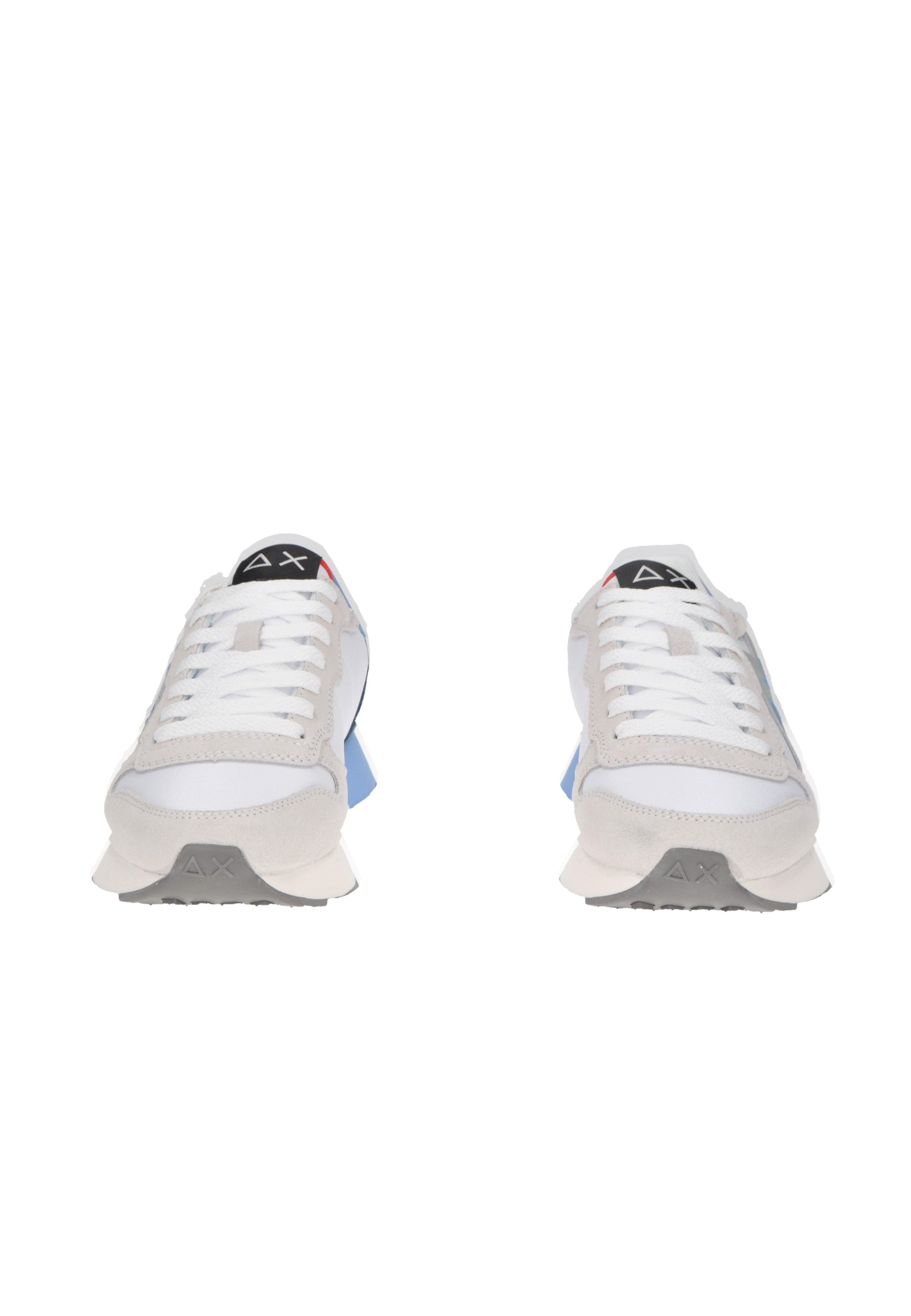 Z35111 SUN68 sneakers in light gray and blue, featuring a comfortable lace-up design and rubber sole for stability.