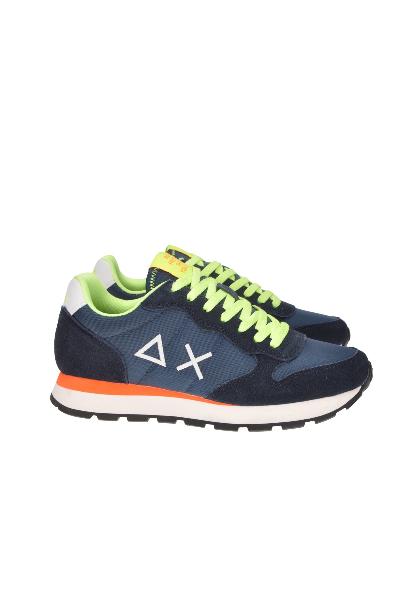 Z35102 sneaker SUN68 in navy blue and neon green, featuring a stylish design and comfortable rubber sole.